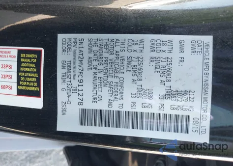 2015 Nissan Rogue Sl из США, поврежденный, VIN 5N1AT2MV7FC911278